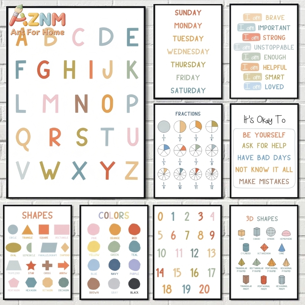 Kids Education Alphabet Numbers - AZNM Educational Alphabet Numbers Frameless Canvas