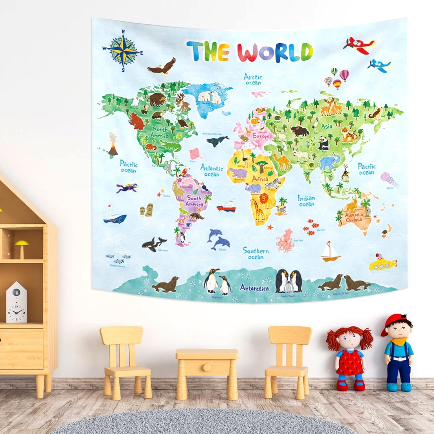 Kids World Map Wall Tapestry E - Kids Education World 评论和价格
