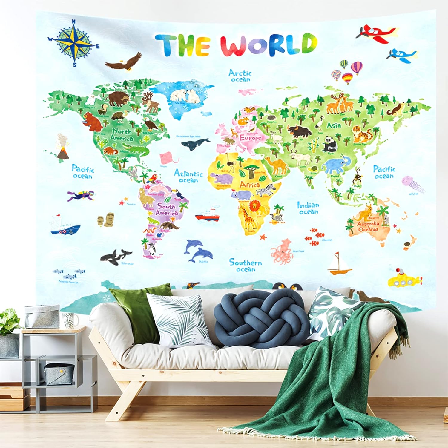 Kids World Map Wall Tapestry E - Kids Education World 评论和价格
