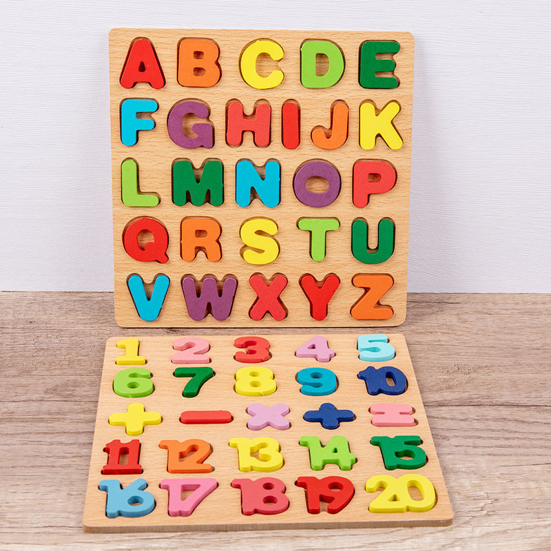 Wooden Alphabet Puzzle Board N - Kids Education Alphabet Numbers 评论和价格