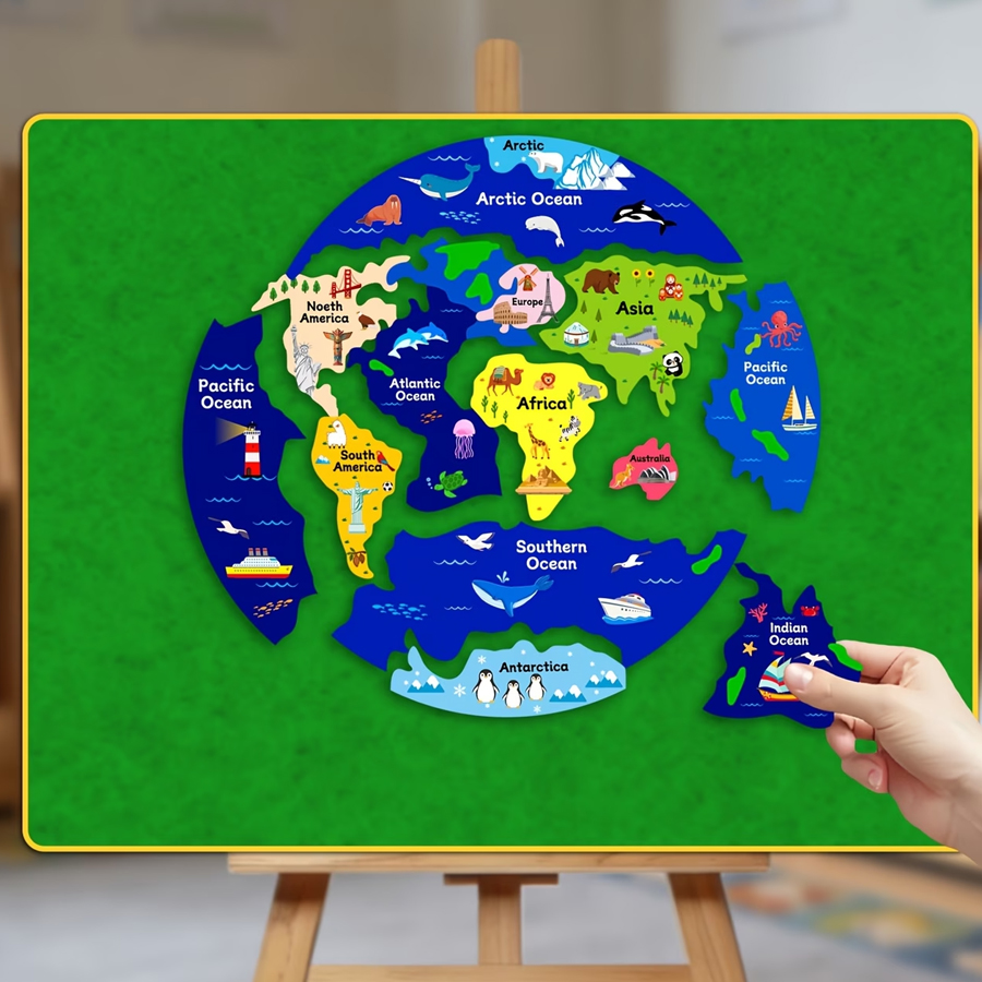 Kids World Map Felt Puzzle, In - Kids Education World 评论和价格